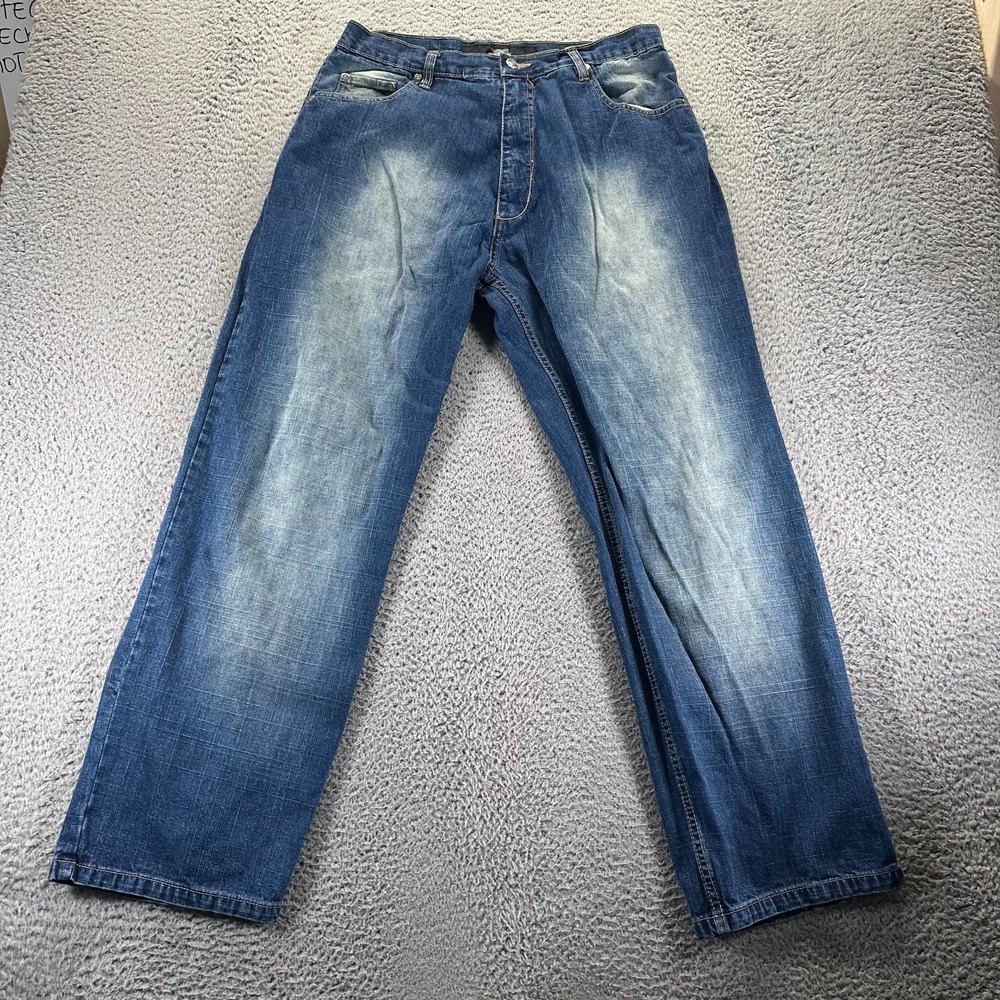 Vintage Cube Jeans Mens 36x32 Blue Cotton Denim Straight Baggy Workwear Faded